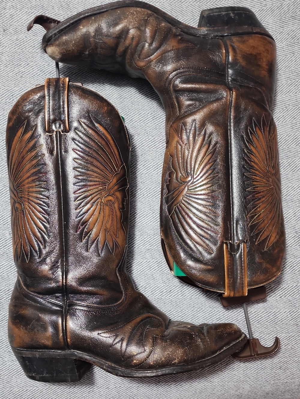 Embroidered Western Leather Cowboy Boots - Brown